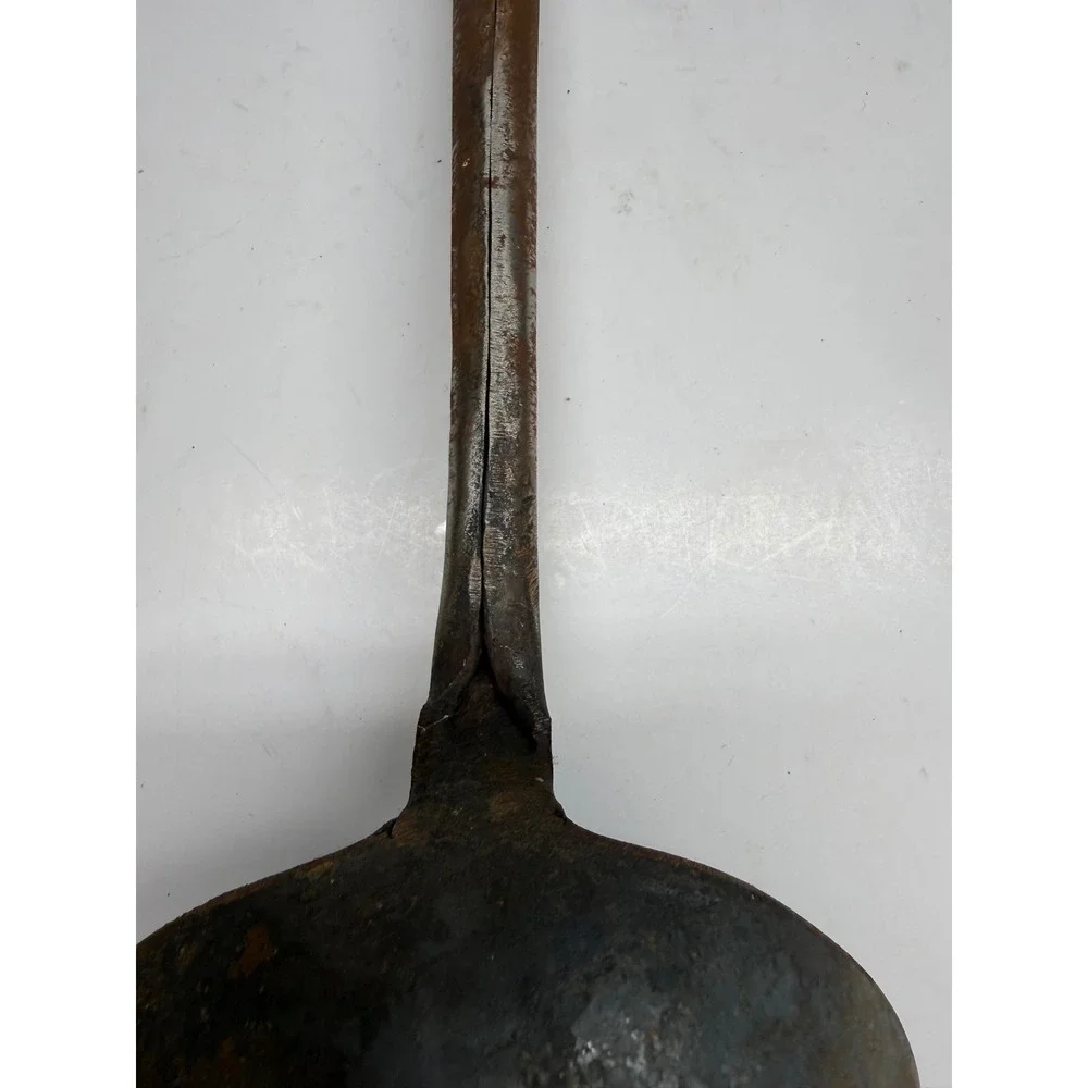 Antique Hand Forged Carbon Steel Wok Spatula and Ladle Set Wooden Handle Rustic